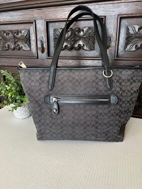 Coach Charcoal Signature Tote with Black Trim